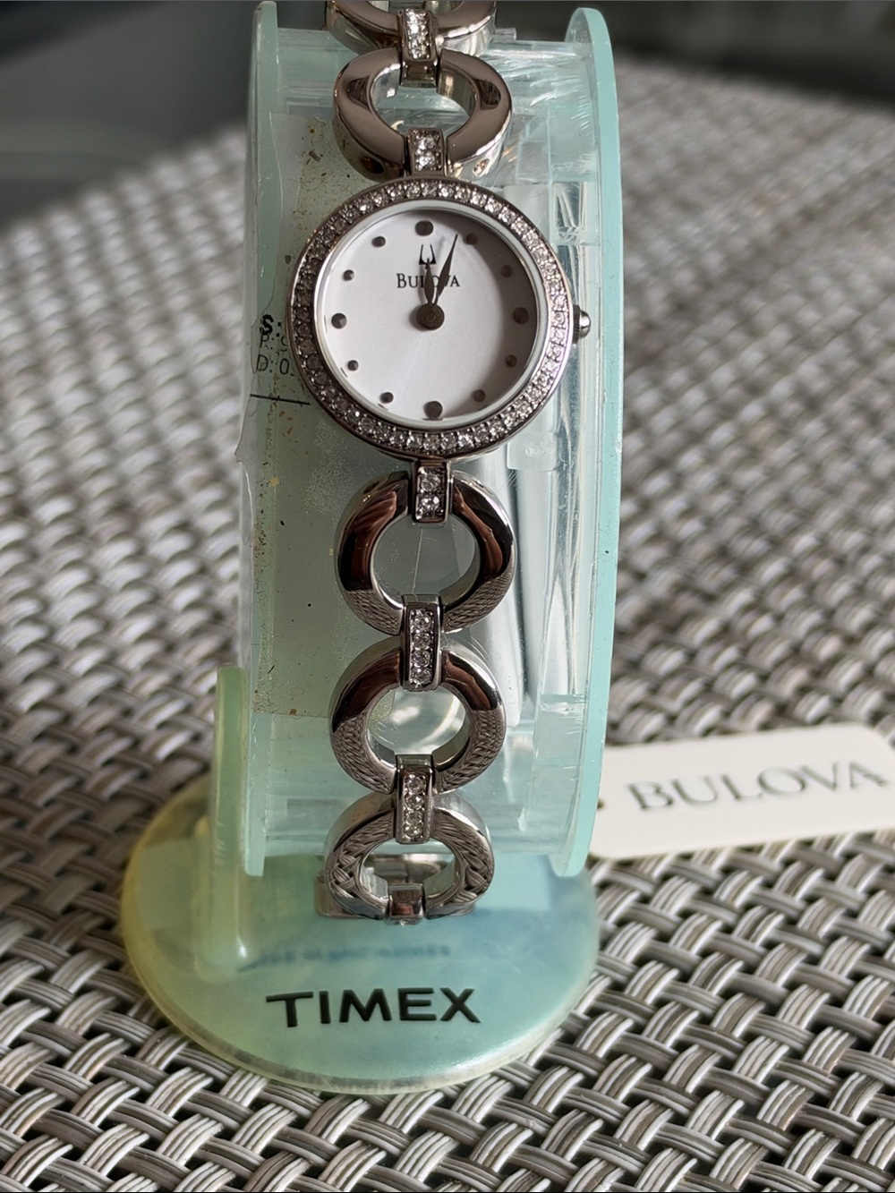 Bulova Silver-Tone Crystal Round Dial Link Bracelet Watch